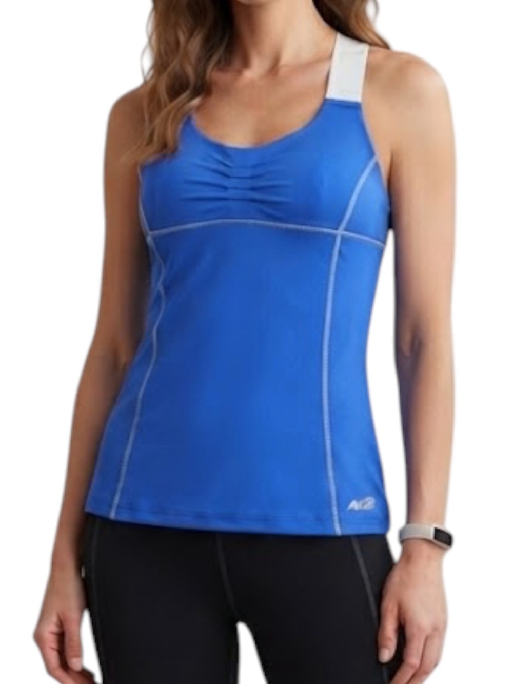 AVIA Bluebell Blue Ruched Racerback Active Tank Top With Built-In Bra Small